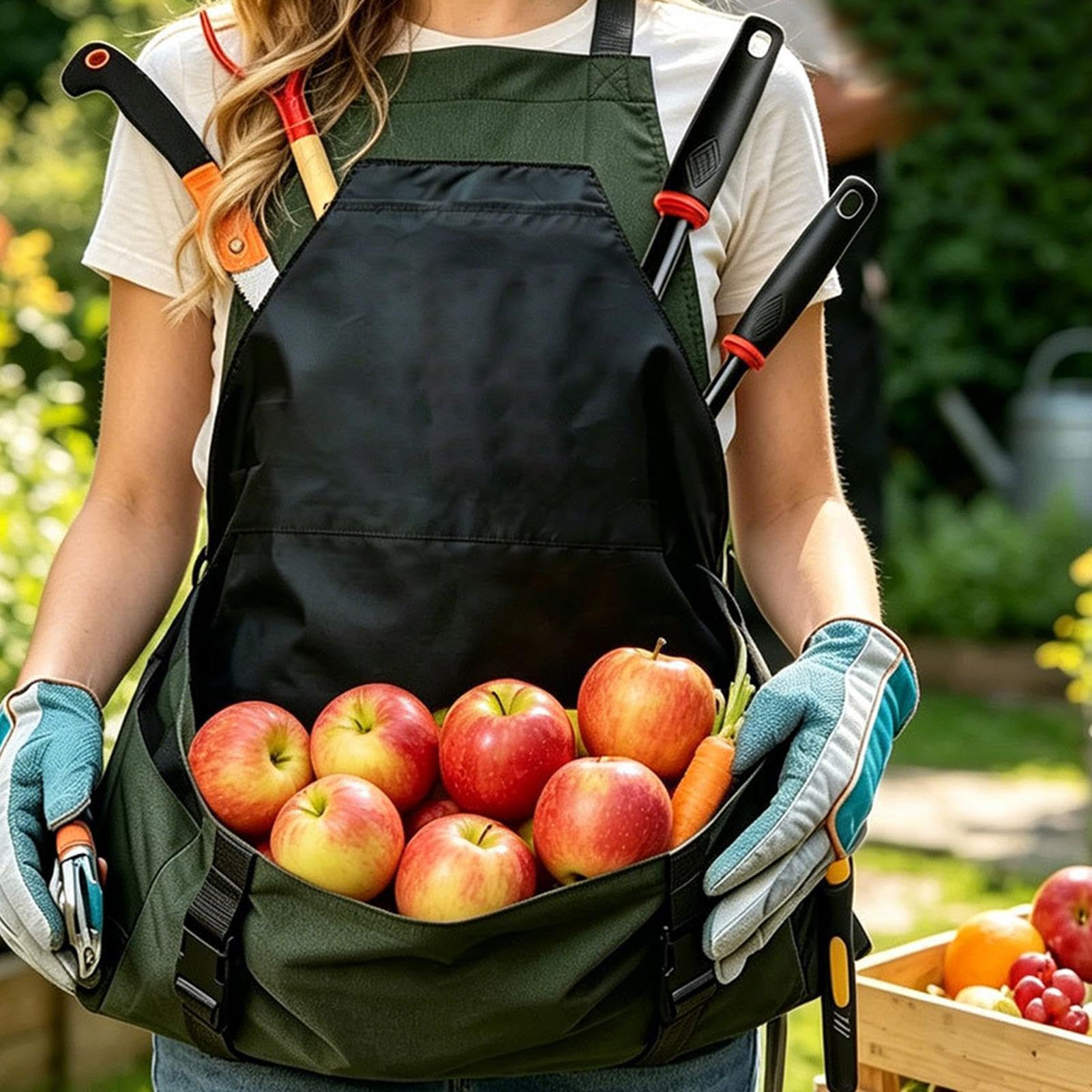 Generisch Grembiule da giardino da donna, con schiena incrociata, cintura in vita regolabile, impermeabile, grembiule da giardino e raccolto, per uomini e donne, giardinieri, cortili, fattoria