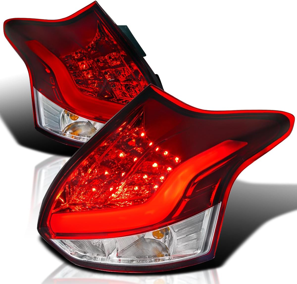 SPEC-D TUNING LED Bar Red Tail Lights Compatible with 2012-2014 Ford Focus Hatchback, Left + Right Pair Assembly
