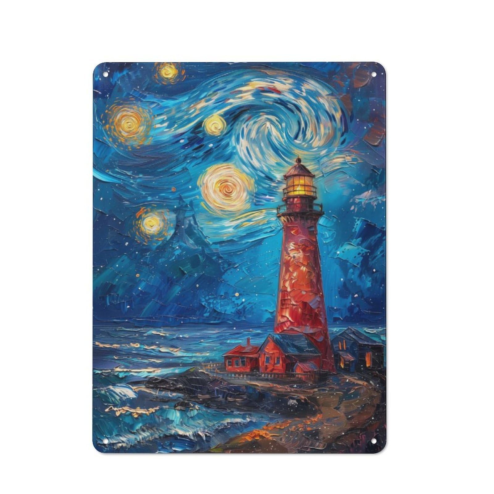 Junmoney Starry Night Lighthouse Vintage Tin Sign 40X30cm For Hobby Room Or Studio, A New Home Present For Creative Interior Collectors
