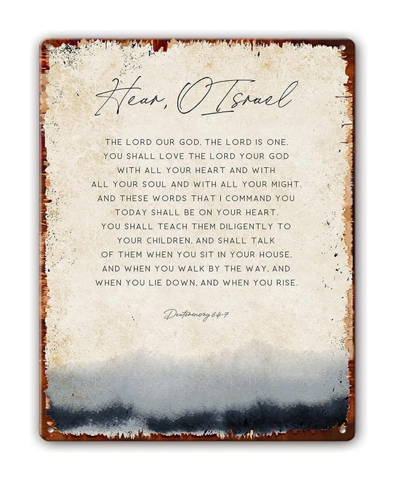 PKNVKZIDK Deuteronomy 6 4 7 Metal Wall-Art Bible Verse Sign Christian Scripture Quote for Living Room (8 X 12 in)
