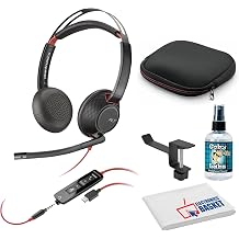 POLY Plantronics Blackwire 5220 Stereo Headset with USB-C to USB-A Adapter 8X231AA Bundle Including Goby Labs Cleaner, Holder, Fiber Cloth, Carrying Case