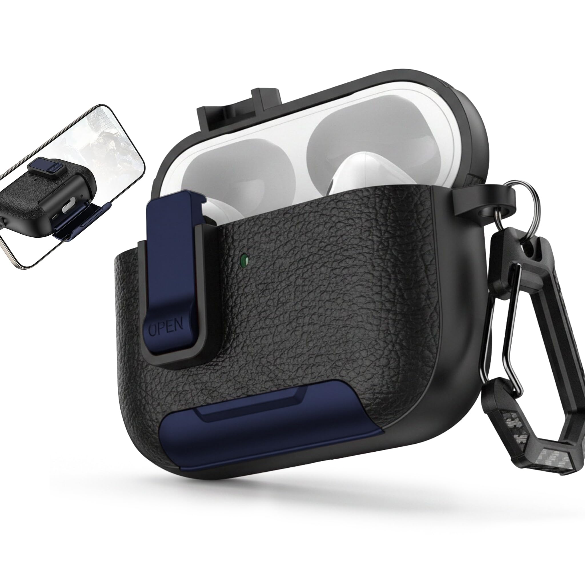 for Leather AirPods Pro 3 Case 2025 | Cute iPod Air Pods Pro 3 Case with Magnetic Lock | with Phone Holder &amp; Keychain | Airpods 3 Pro Cases for Man Women(Model A2700​​/A2931)(Blue Black)