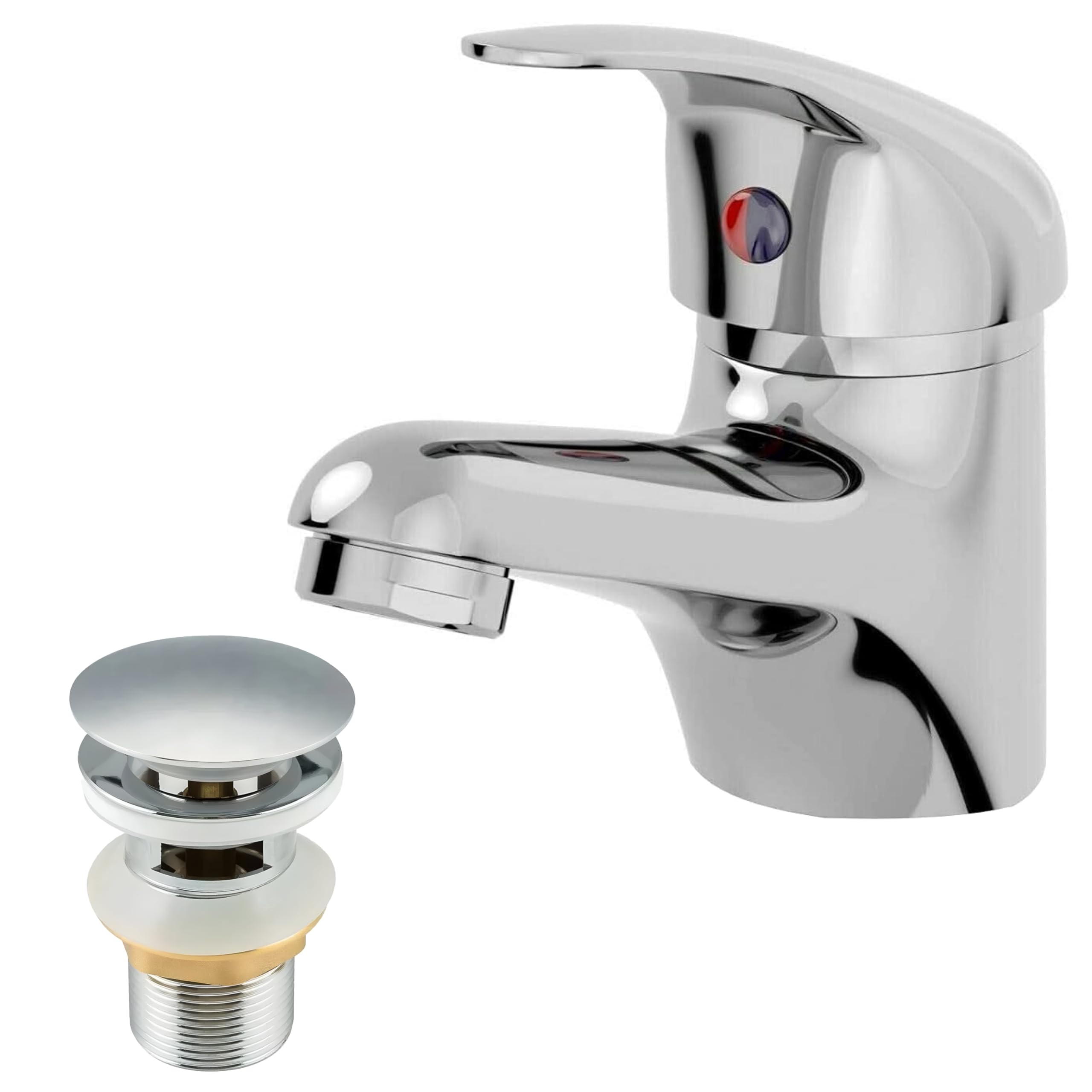 EVOLVE - Monobloc Basin Mixer Tap with Click Clack Waste and Flexi - Full Brass