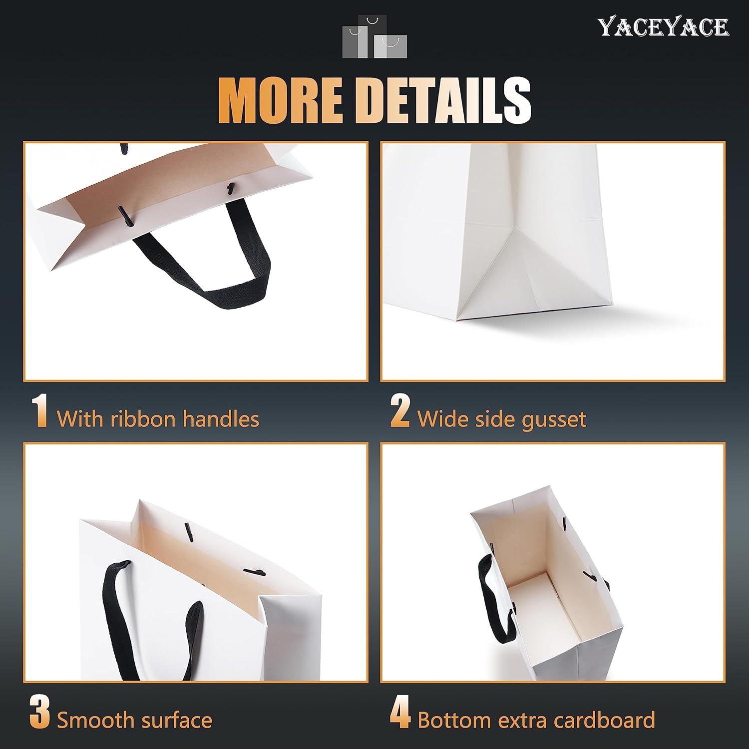 YACEYACE White Medium Gift Bags, 10.5"x4.25"x8", 10 Pcs, Multi-purpose, Kraft Paper, Ribbon Handles - Image 4