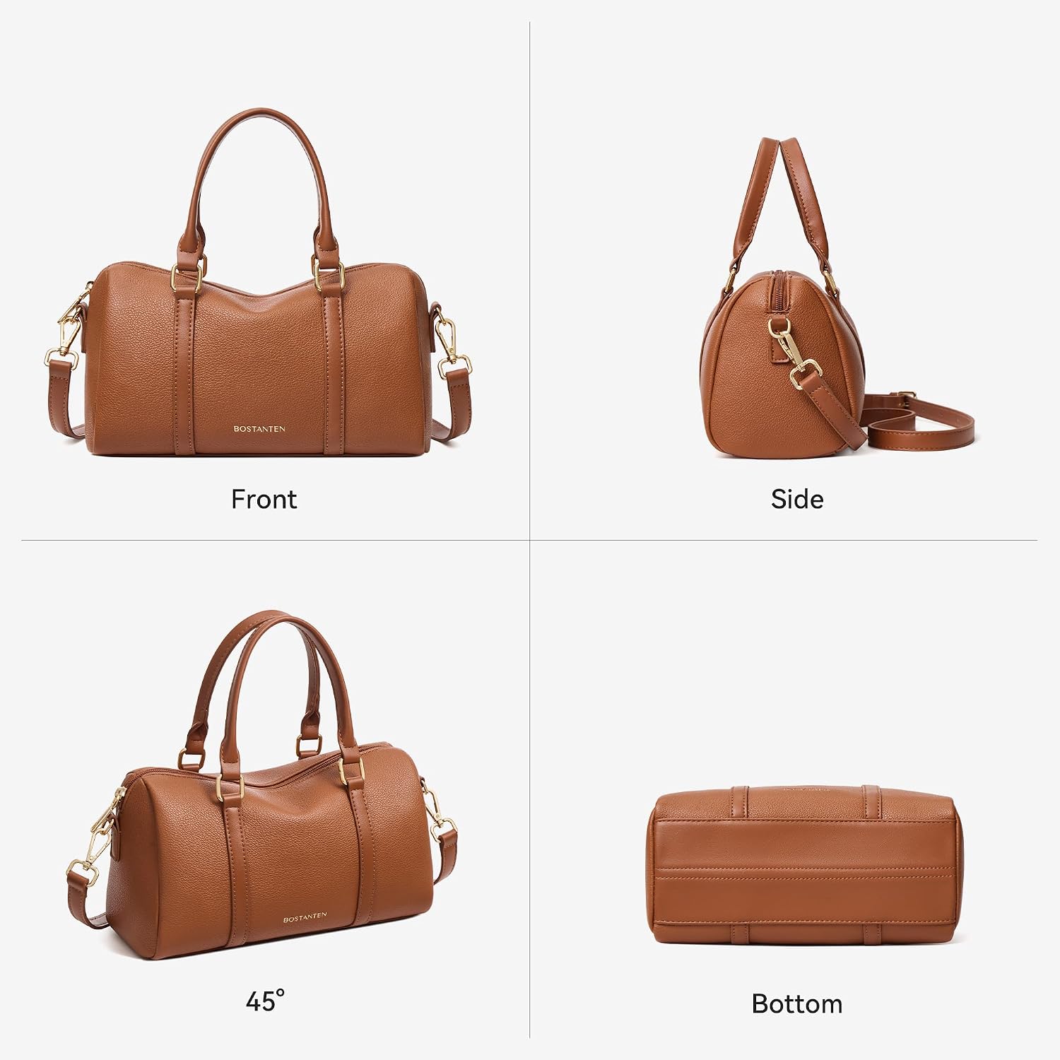 BOSTANTEN Small Crossbody Purse for Women Slouchy Boston Handbag | Vegan Leather, Lightweight, Top Handle, Detachable Adjustable Strap, Daily, Travel, Shopping, Commuting
