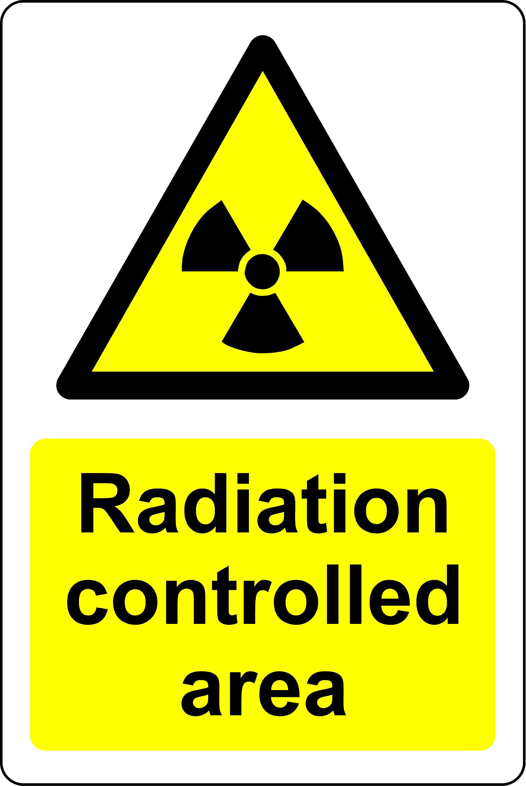 Radiation controlled area safety sign - Self adhesive sticker (400mm x 300mm)