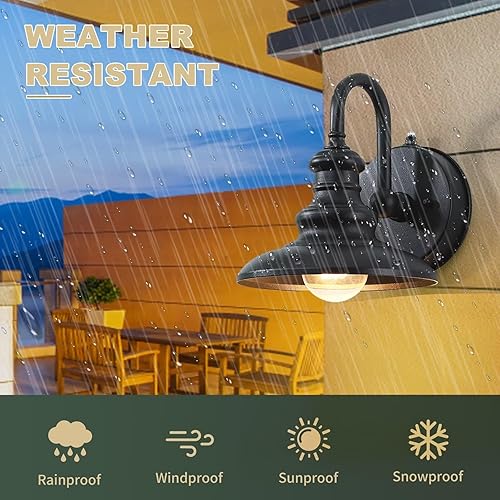 Miniatura 3 de LONEDRUID Aplique de pared con sensor de anochecer a amanecer, aplique de pared exterior negro con cuello de cisne para granero, impermeable,