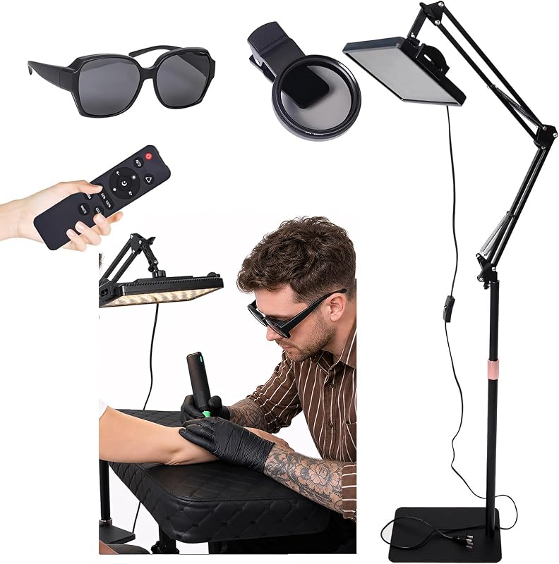 Luz de trabalho para tatuagem GBK com 288 LEDs, suporte ajustável, 2700K–7500K, óculos polarizados, filtro CPL e controle remoto