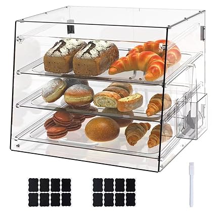 Bakery Display Case Countertop Commercial 3 Tray with Front & Rear Doors, 21
