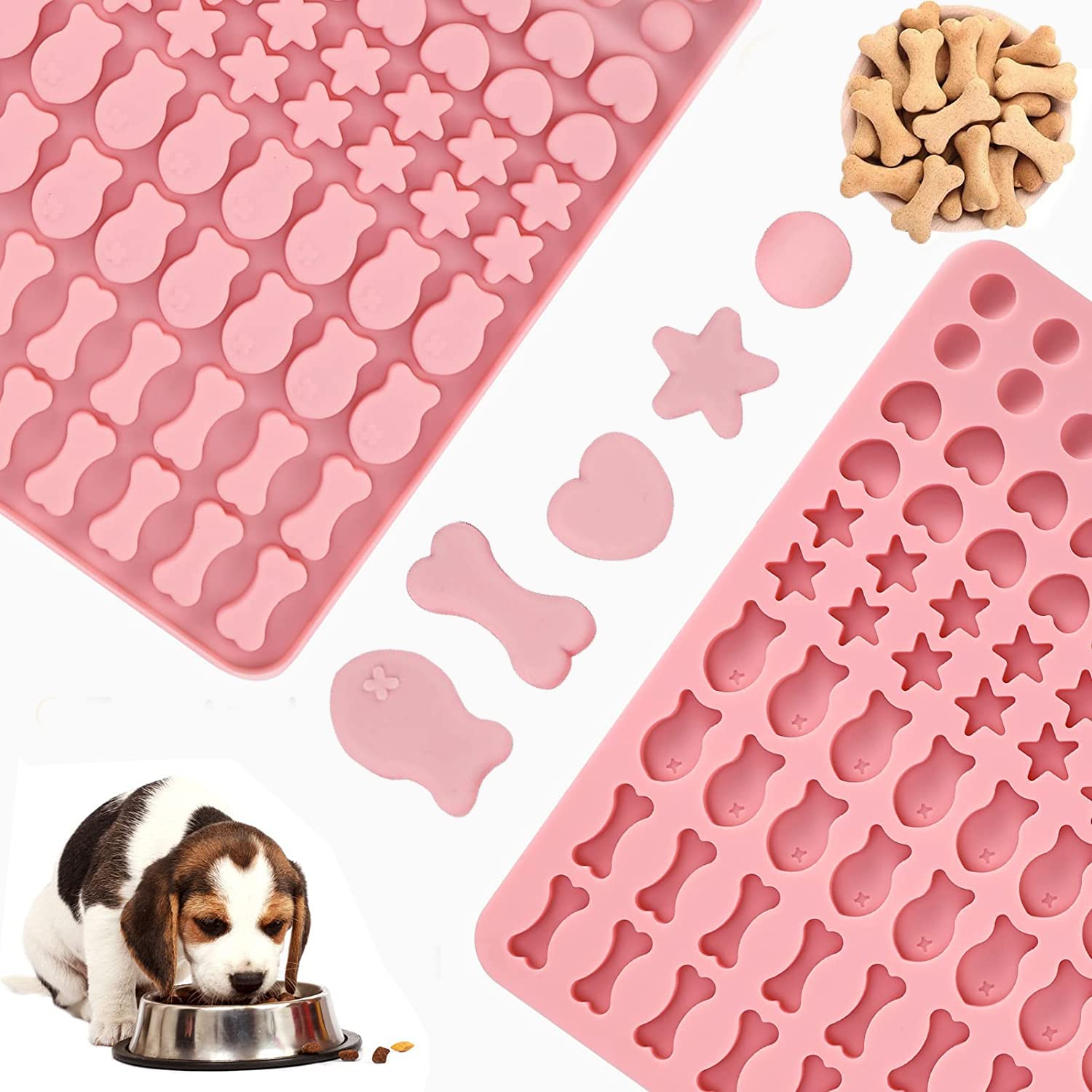 Ruikdly Tappetino Da Forno In Silicone Per Biscotti Per Cani - 130 Formine, 5 Motivi, Antiaderente, Senza BPA, Per Snack Fatti In Casa