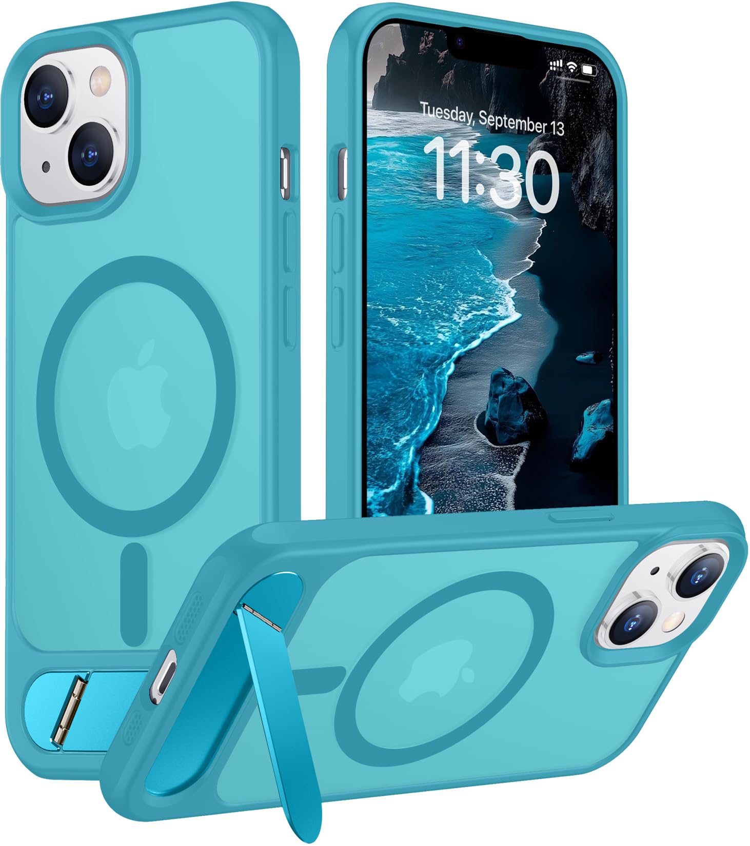 Temdan Magnetic Compatible with iPhone 14 Case/iPhone 13 Case,[Built-in Invisible Kickstand][Compatible with MagSafe][Military Grade Shockproof] Slim Translucent Matte Phone Case for iPhone 14/13 6.1"