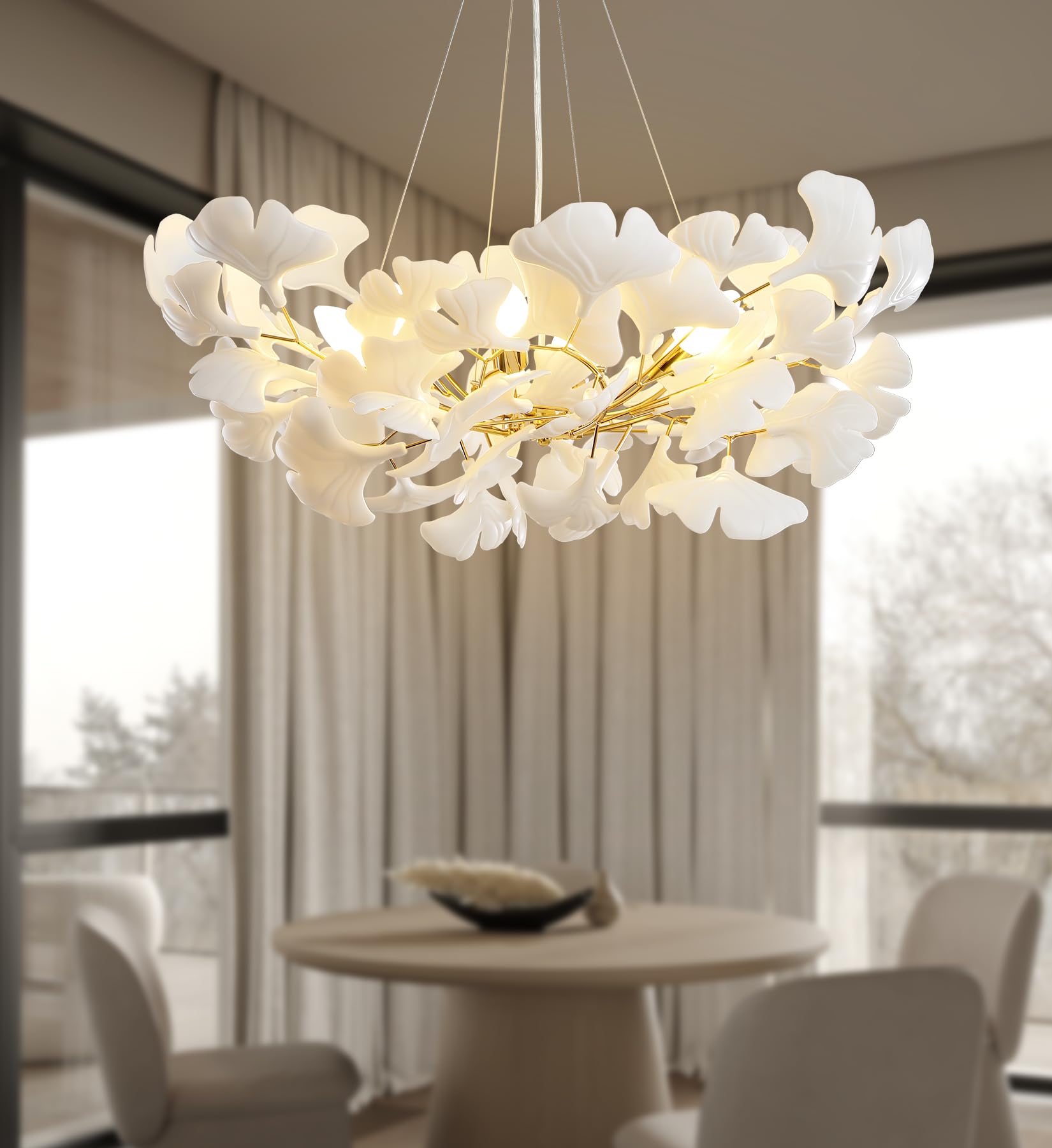 BREEZLYT Round Branch Chandelier,Gold Chandeliers for Dining Room