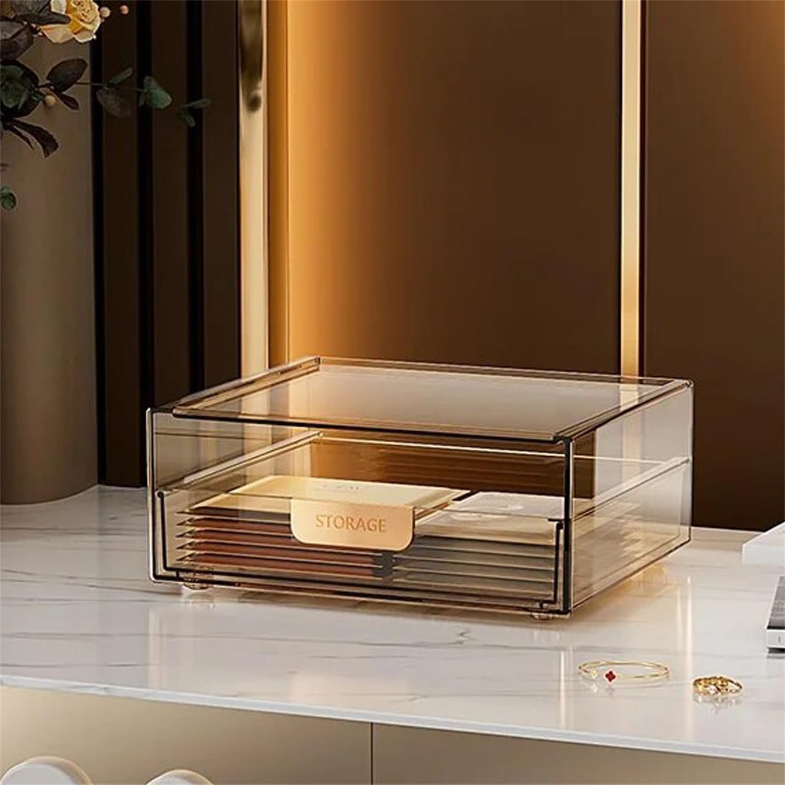 Generic HYTTER Acrylic Makeup Drawer Organzier for Dressing Table, Clear Vanity Drawer Organizer for Storage Makeup Sponge Eyeshadow Palette Facial Mask - E