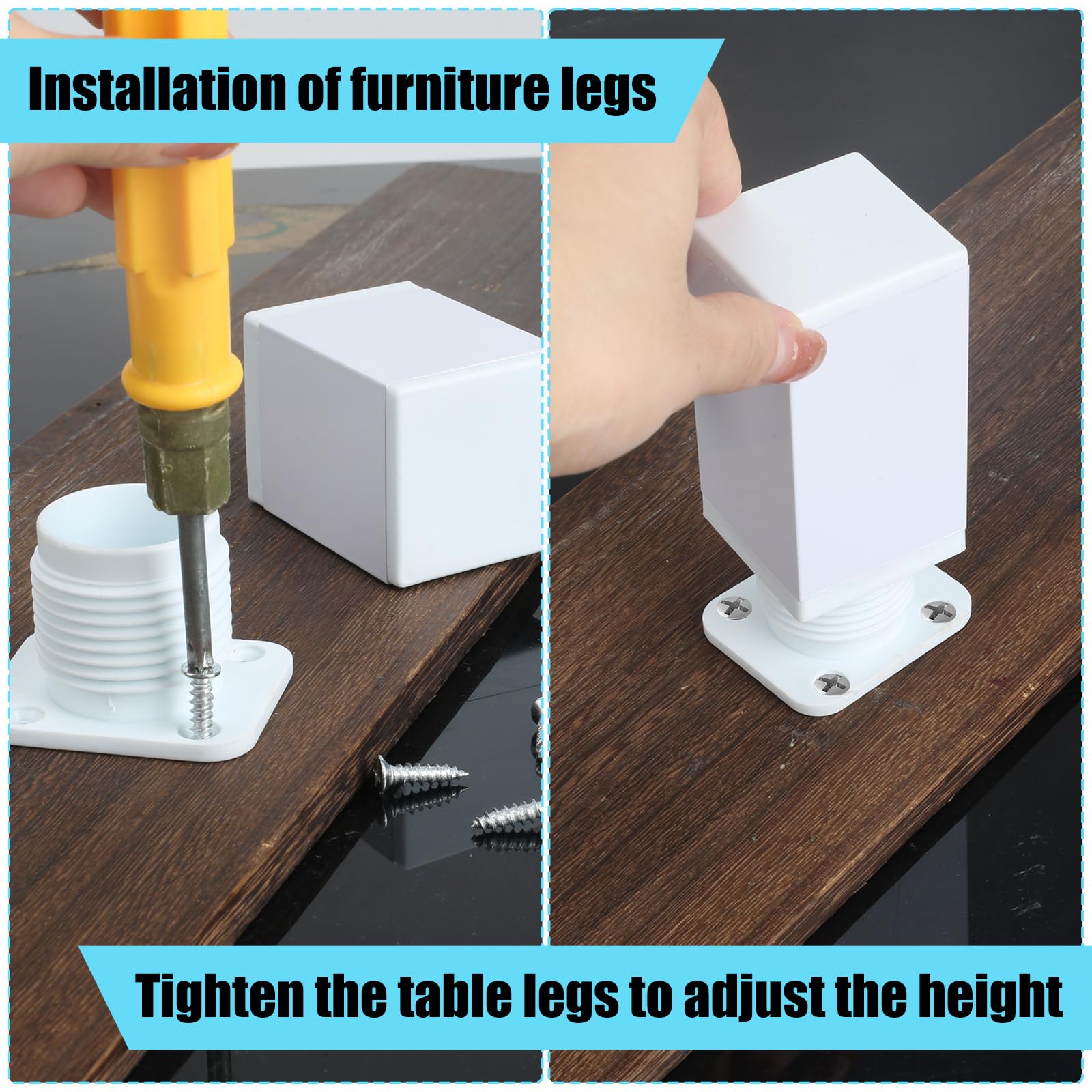 4 Pezzi Piedini Regolabili per Mobili 8CM Quadrata Gambe per Mobili Alluminio Bianca per Tavolo Scrivania Piedini per mobili per Armadietto, Divano, Tavolo, Letto Gambe