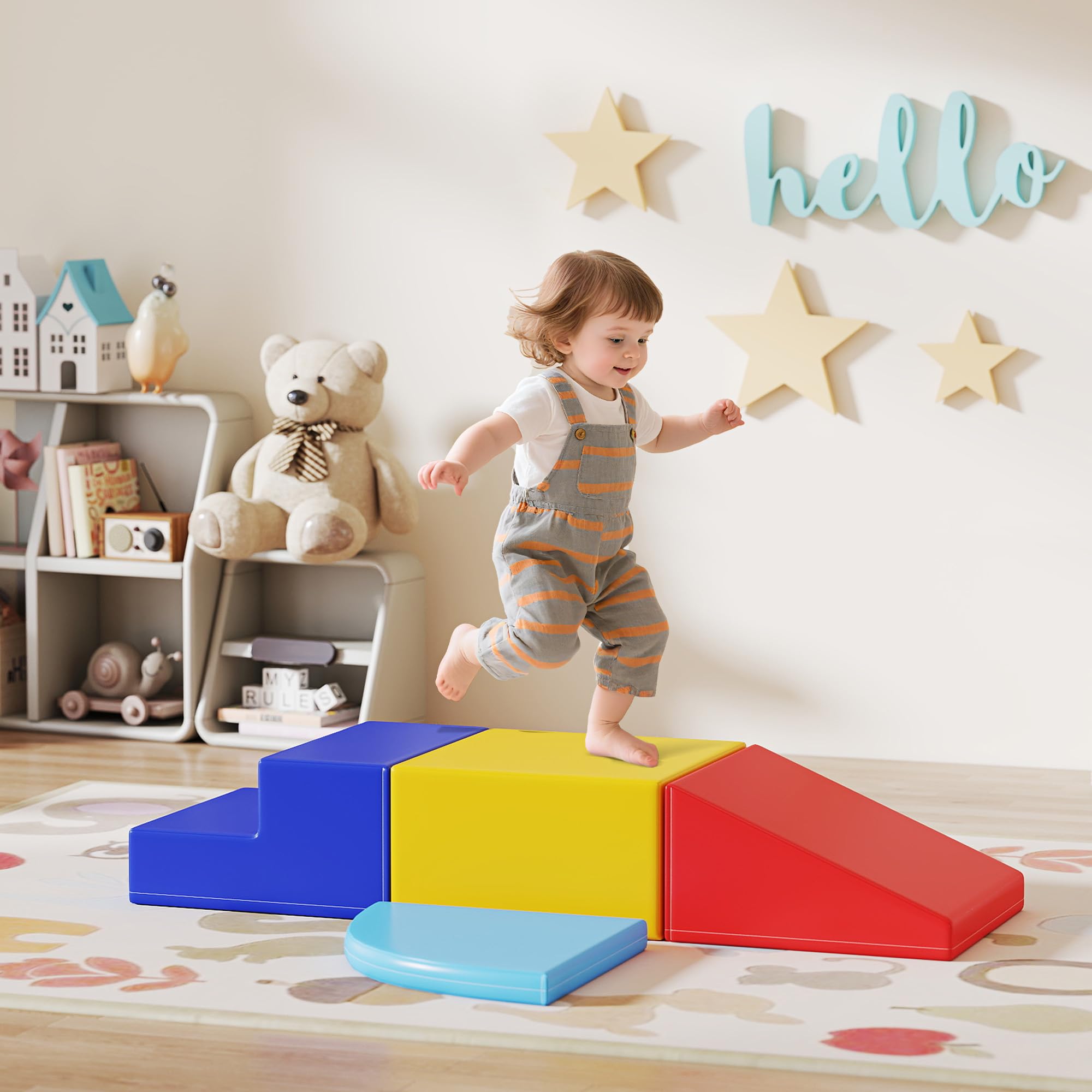HOMCOM Juego de 4 Bloques de Psicomotricidad Infantil Bloques de Construcción Juguete para Aprendizaje para Escalar y Arrastrarse Multicolor