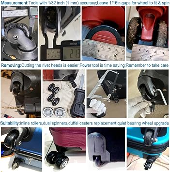 Luggage Suitcase Replacement Wheels Set of 4 PU Bearing Wheels-Install Width 0.8in/21mm with 3 Size Axles and Hacksaw for Trolley Bag Drawbar Box Smooth Rolling Repair(40mm x 18mm)
