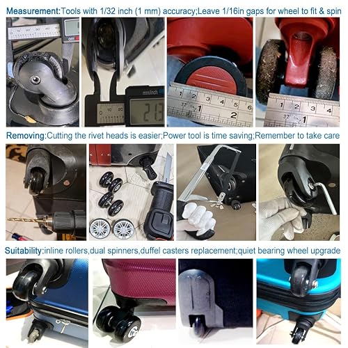 Replacement Wheels for Luggage 45mm x 18mm Set of 4 Luggage Suitcase Replacement Wheels, Rubber Swivel Caster Wheels Bearings Repair Kits