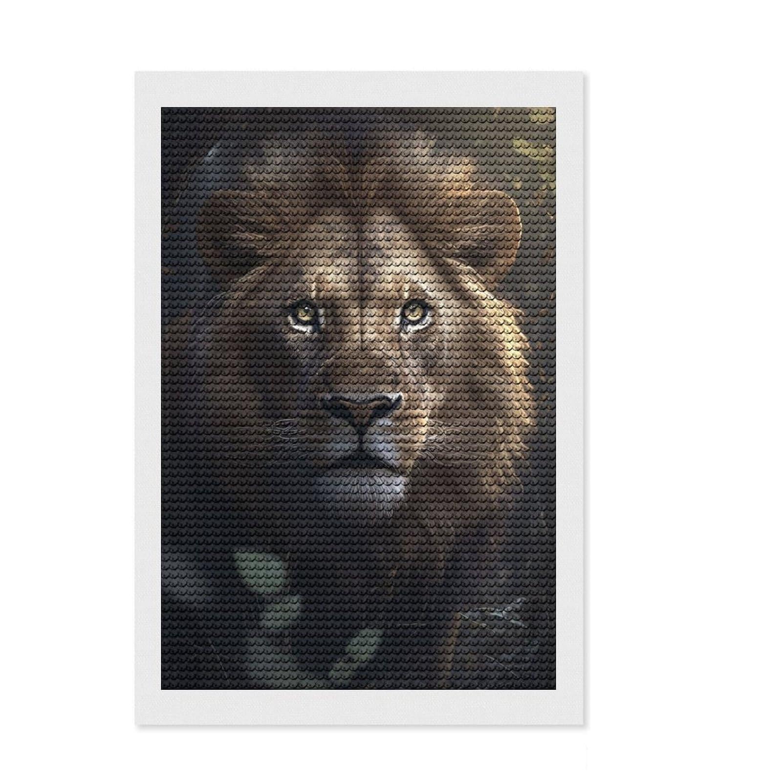 Junmoney Lion in The Forest Diamond Painting Kit 8"x12", Relaxing DIY Hobby, Neat Printed Canvas, Home Wall Decor, Thoughtful Handmade Gift