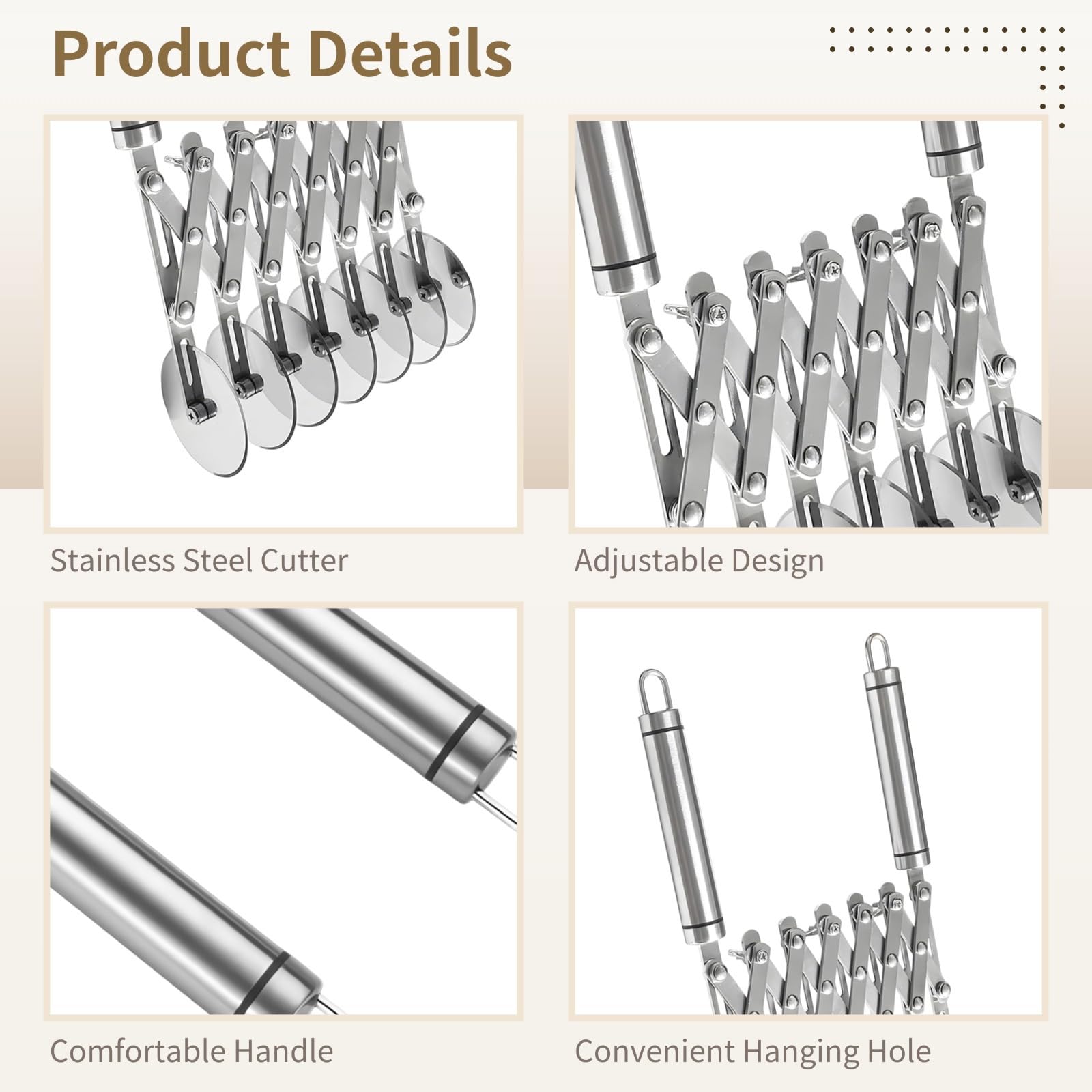 7-Wheel Stainless Steel Pizza & Pastry Cutter with Adjustable Spacing & Foldable Design