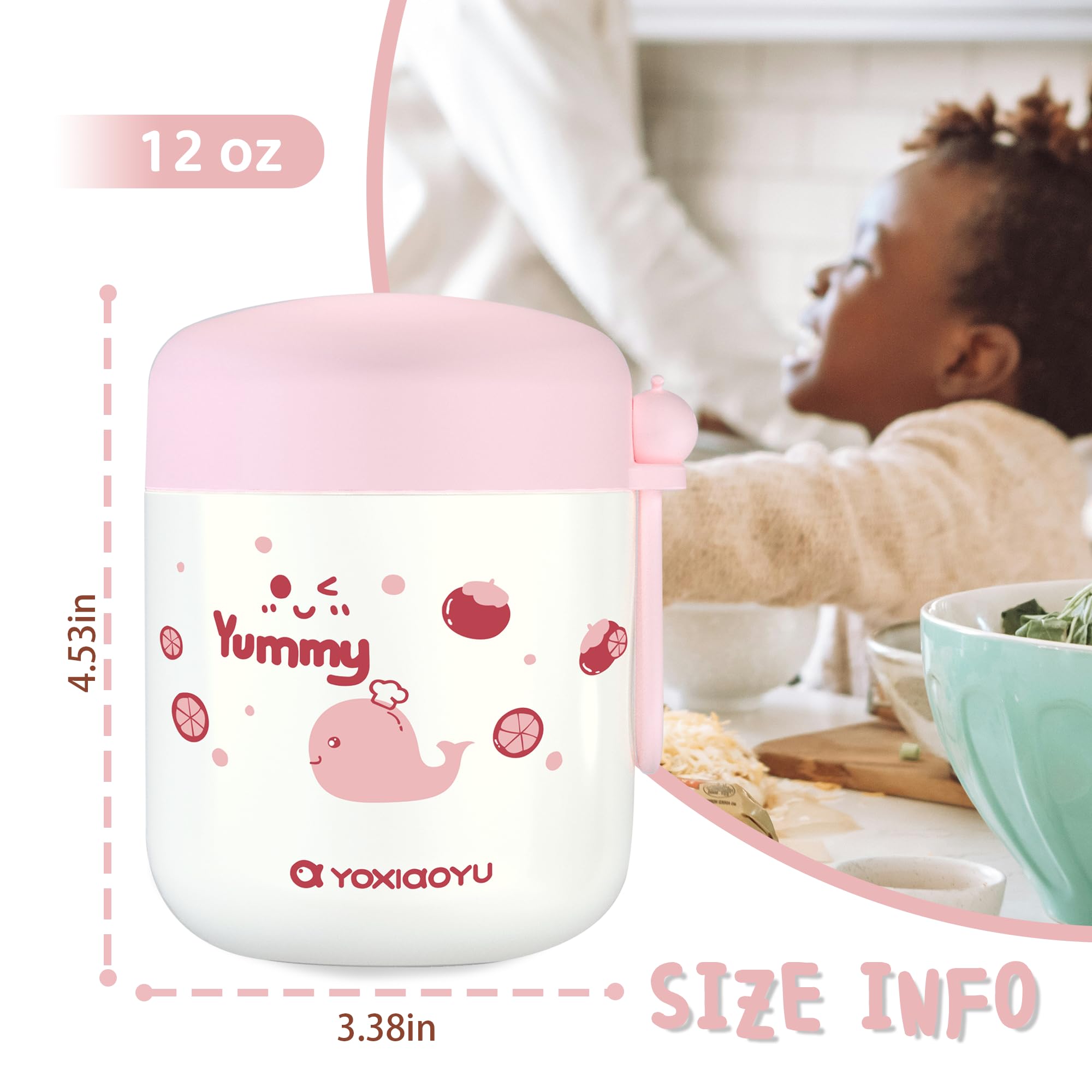 winiwo Tarro de comida aislado de 325 ml para niños, fácil de llevar, boca ancha, termo para comida caliente, sopa, ensalada, sándwich, almuerzos escolares