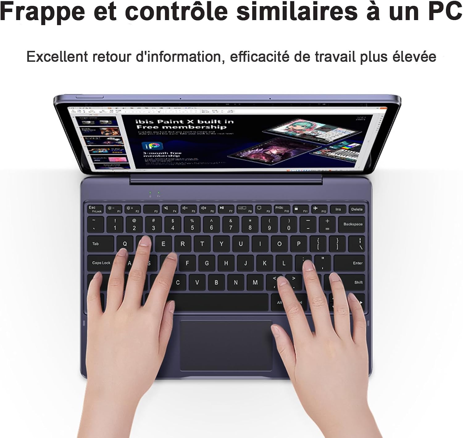 Hands typing on the XPPen ACK08 Smart Keyboard with Magic Drawing Pad
