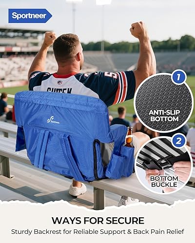 Miniatura 6 de Sportneer - Asientos de estadio para gradas con respaldo, asiento de estadio reclinable y portátil con un grueso cojín acolchado, con respaldo y