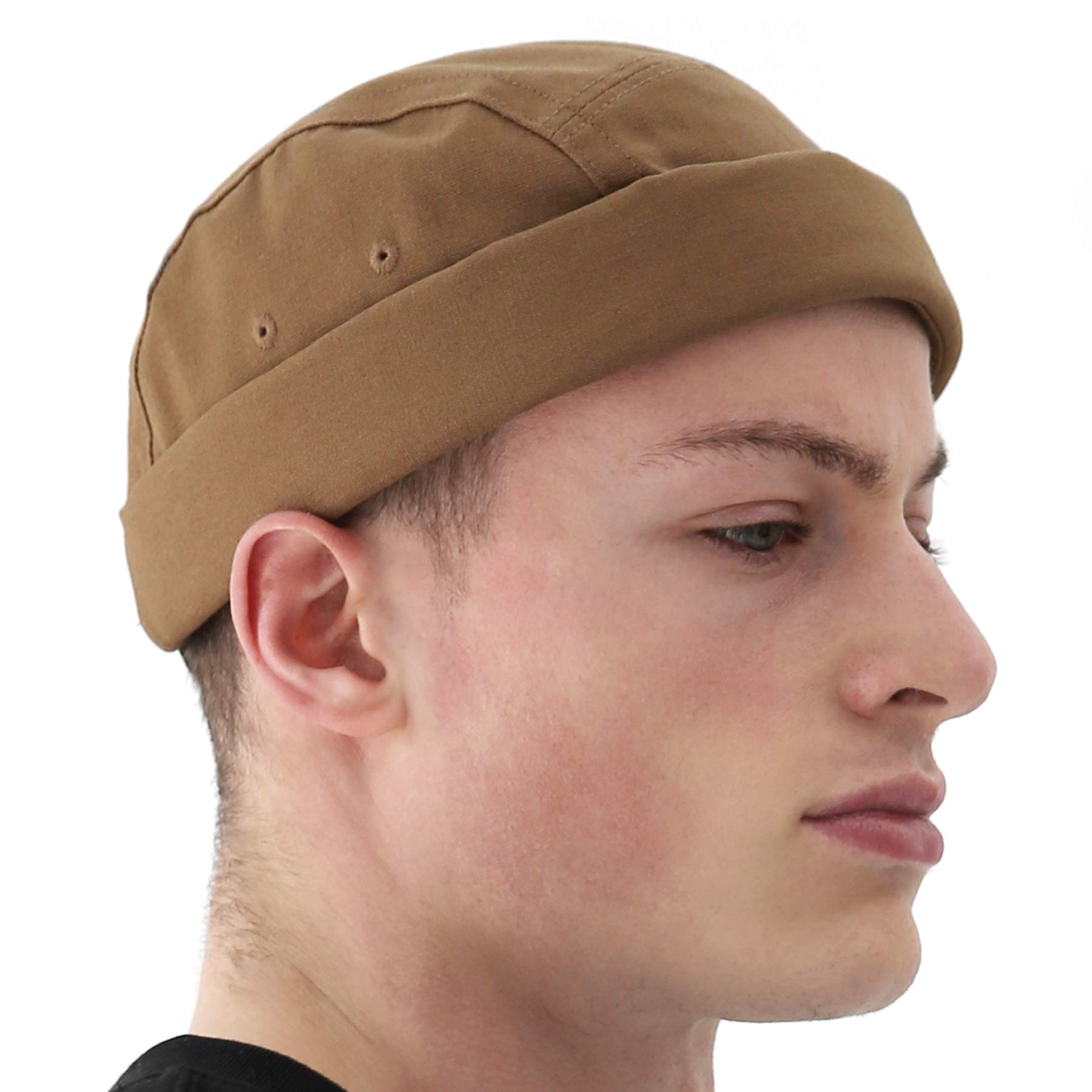 UNDERCONTROL Brimless Trawler Leon Harbour Camp Rolled Cuff Miki Cap Unisex Sailor Skull Outdoor Hat Fisherman Tactical Buckle No Visor Docker Beanie for Men & Women Korea (Brown)