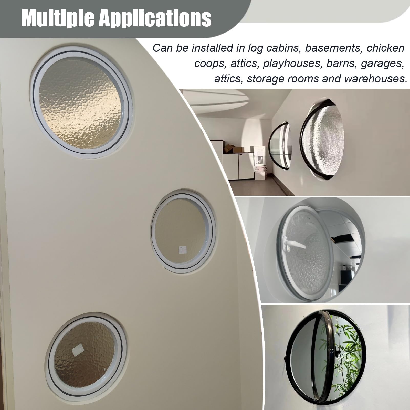 Finestre Finestra Rotonda, Finestra di Ventilazione Girevole a 360° con Maniglie, Finestra per Studio Cucina Soffitta con Telaio in Lega di Alluminio con Vetro Temperato Ondulato(White,60 cm (23 5/8")