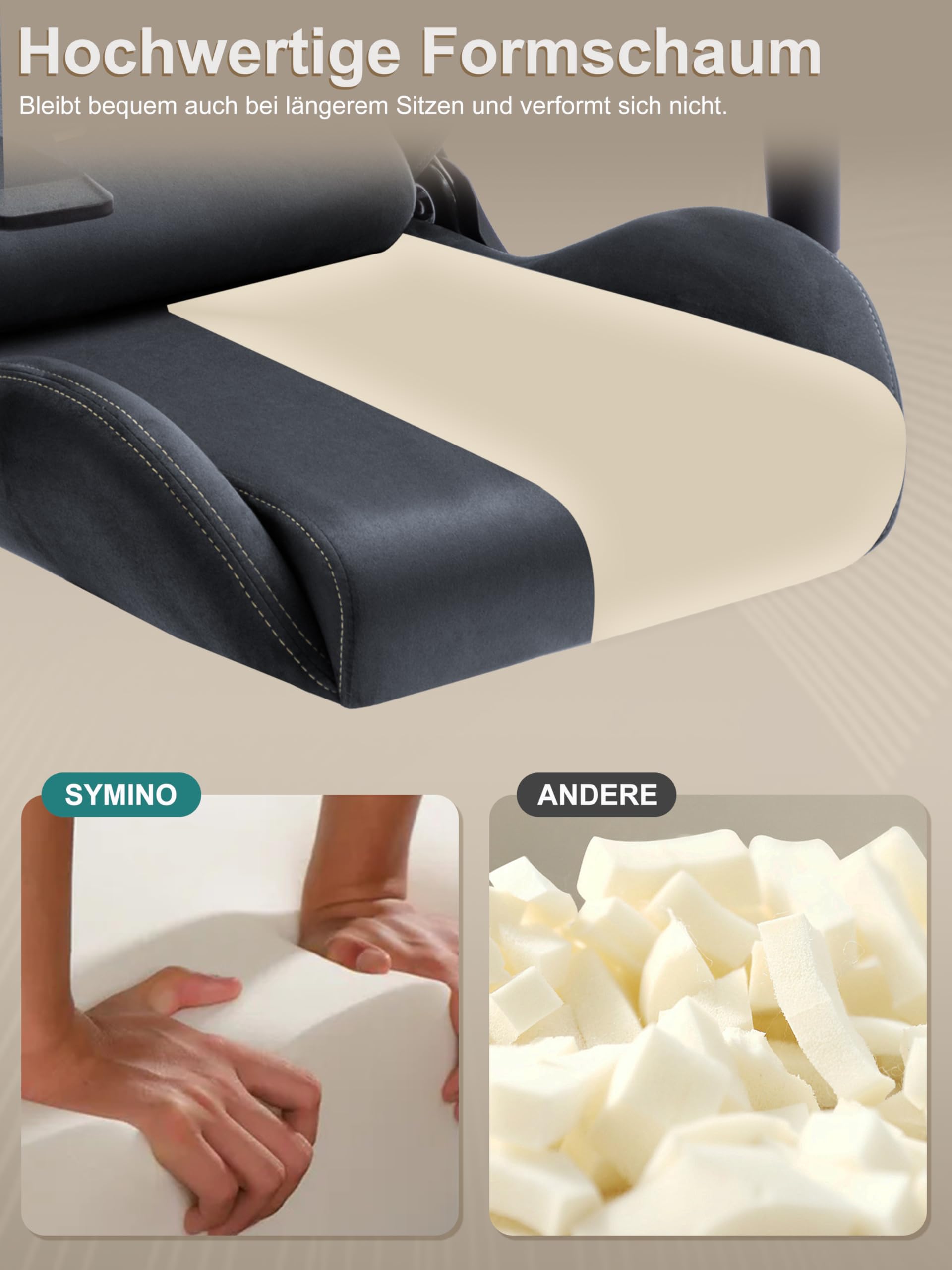 Symino Gaming Stuhl, Atmungsaktiver Bürostuhl aus Hochwertigem Stoff, So Weich Wie Pelz, Ergonomischer PC-Stuhl, Verstellbarer und Drehbarer Schreibtischstuhl mit Fußstütze, Grau | So Weich Wie Pelz, Ergonomischer PC-Stuhl, Verstellbarer und Drehbarer Sch