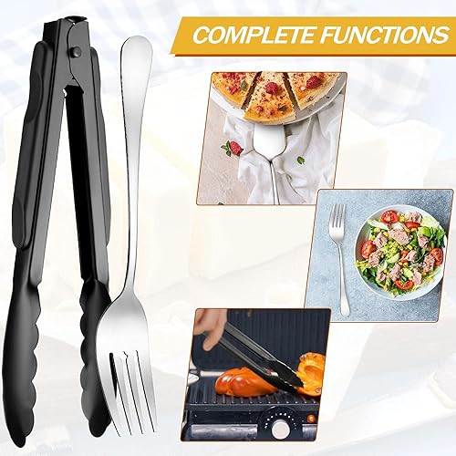 Vista 4 de Tanlade Juego de 19 utensilios de acero inoxidable para servir, incluye cucharas, tenedores, cucharas ranuradas, cucharón de sopa, espumadores