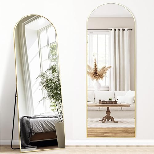 Melodieux Bogen Full Length Mirror 161 x 52 cm Large Freestanding Gold Aluminium Frame Dressing Mirror Wall Mounted for Living Room Bedroom - 161L x 52W cm - Gold