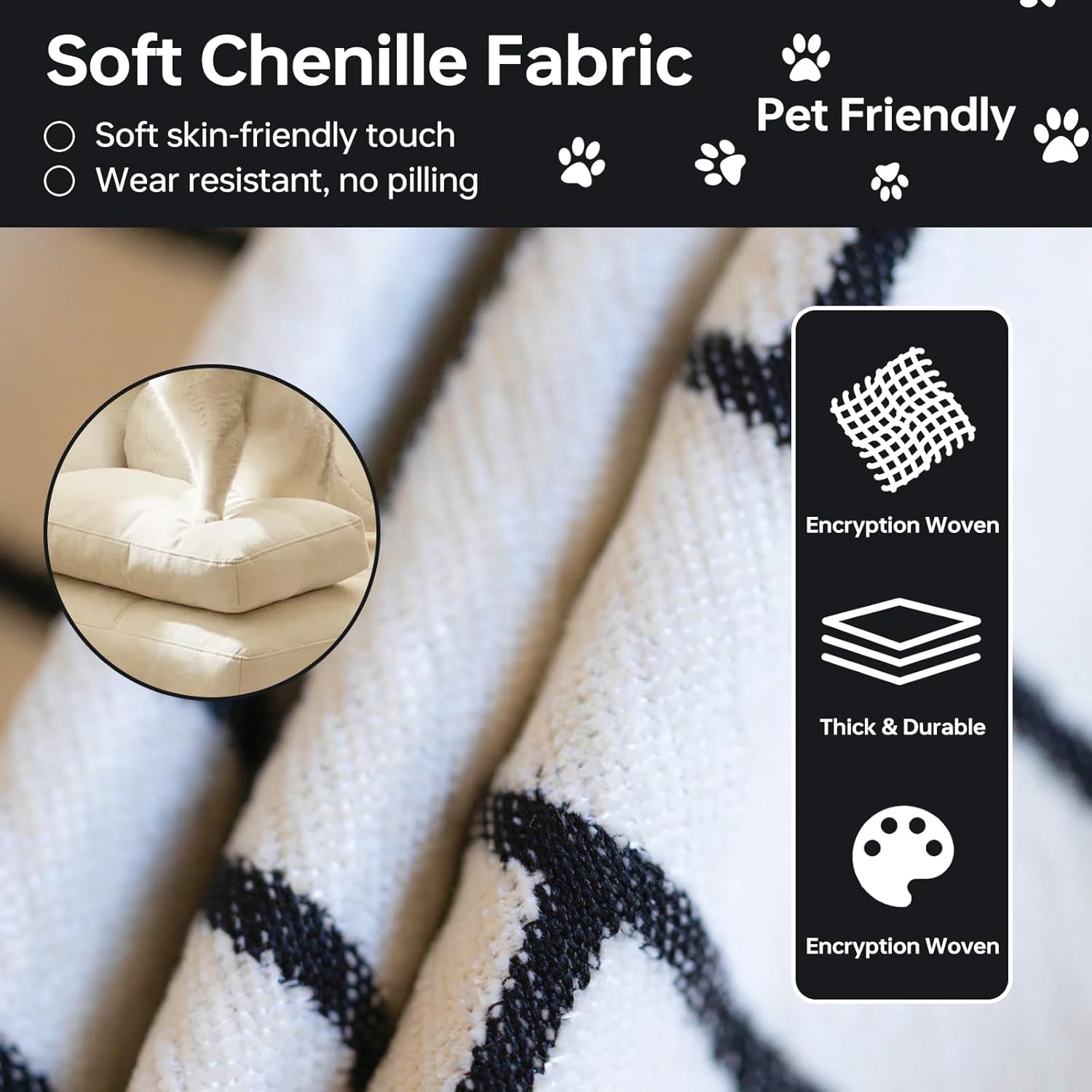 Deisy Dee Sofa Covers for 3 Cushion Couch Sofa Chenille Sofa Slipcover for Sectional l Shaped Couch Pets Protector Furniture Covers (Triangle, 71" x 134")