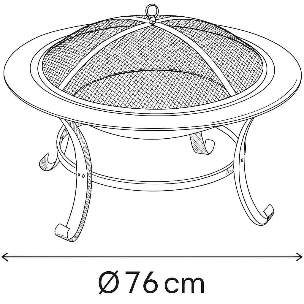 Großer Feuerkorb – Ø 76 x 53 cm – Mit Funkenschutz & Holzrost – Feuerschale für Garten, Terrasse & Camping – Stylische Schwarze Outdoor-Kaminkamin aus Metall – Holzbefeuerung – Mattschwarz