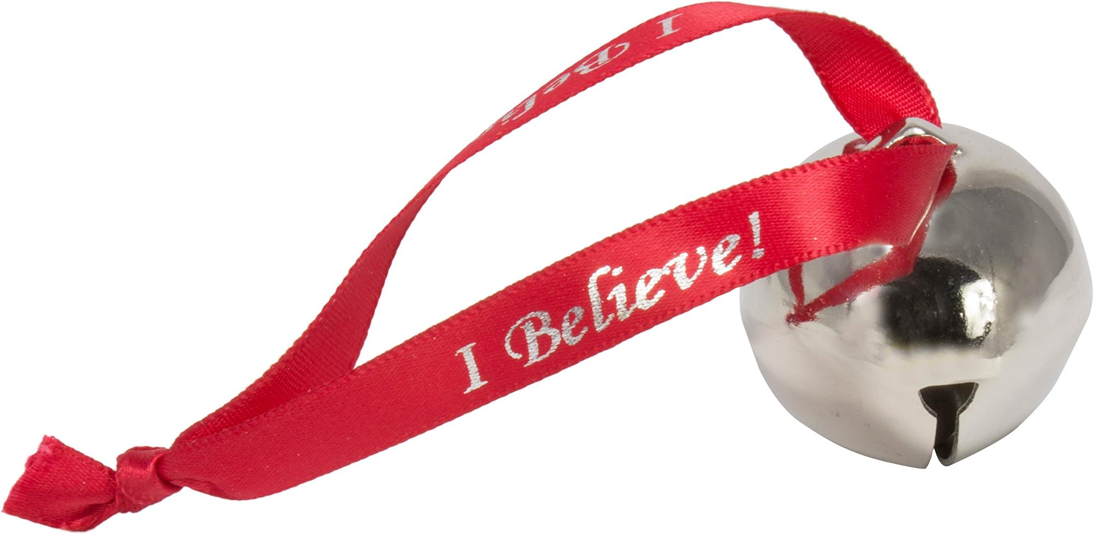 Santa's Sleigh Bell w/ Ribbon, I Believe! Silver Jingle Bell Ornament Pretty