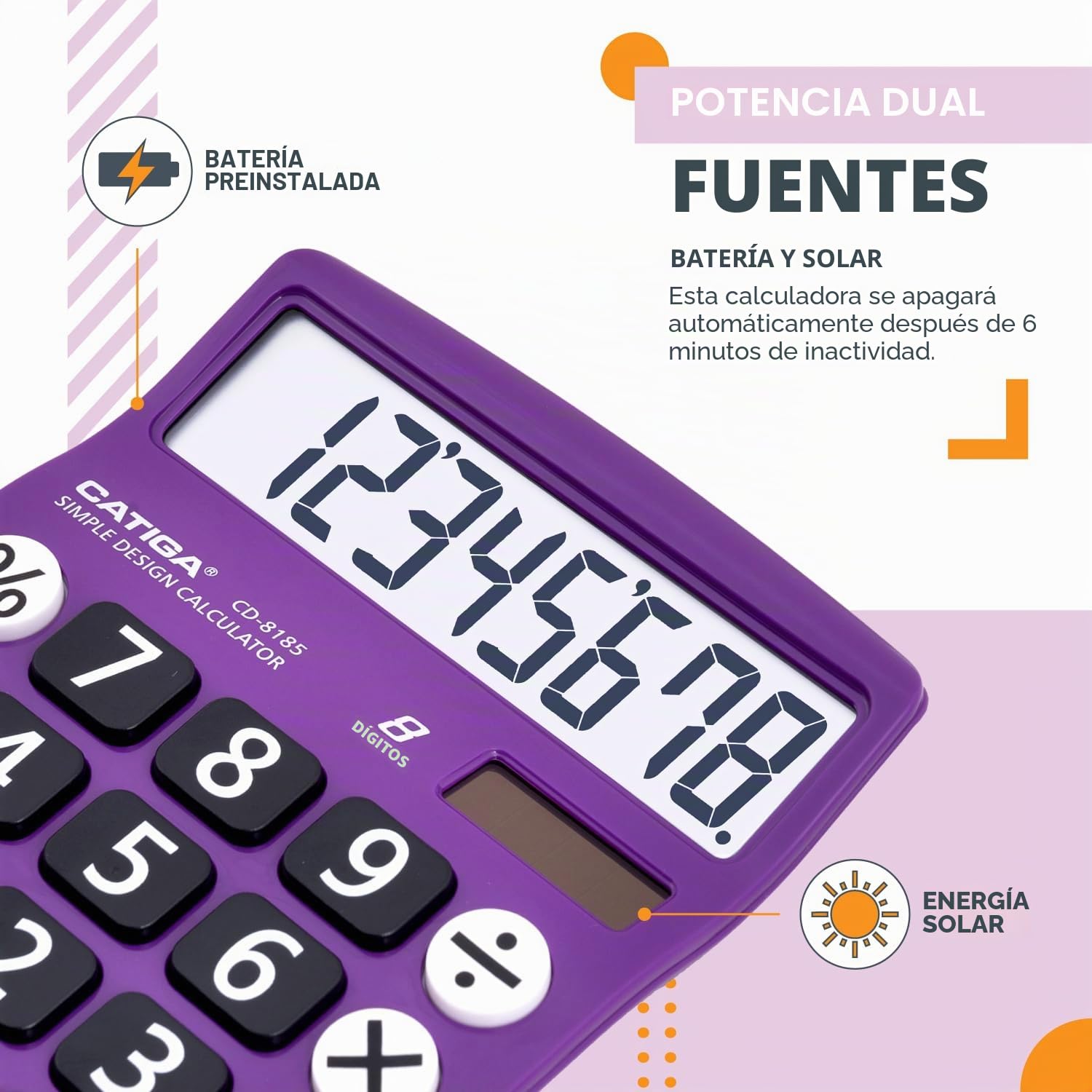 CATIGA Calculadora de Escritorio de 8 dígitos con energía Solar y Pantalla LCD, para el hogar, Oficina, Escuela, Clase y Negocios, 4 Funciones pequeñas básicas