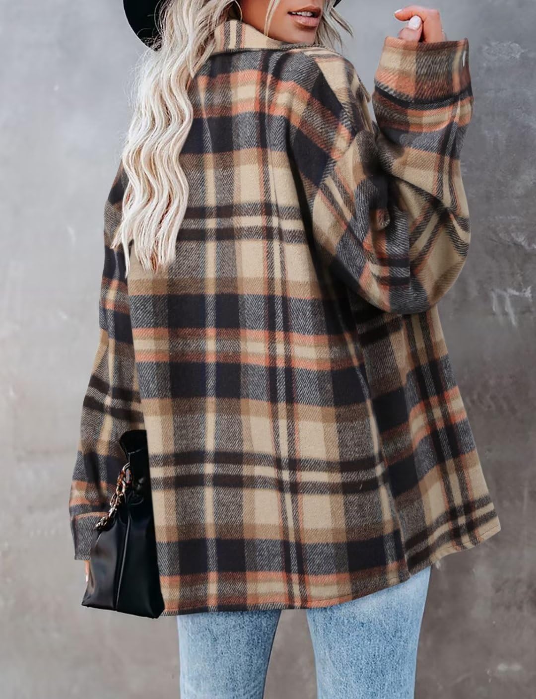 ZOLUCKY Womens Shackets Jacket Plus Size Long Sleeve Button Down Shirts Blouses Tops