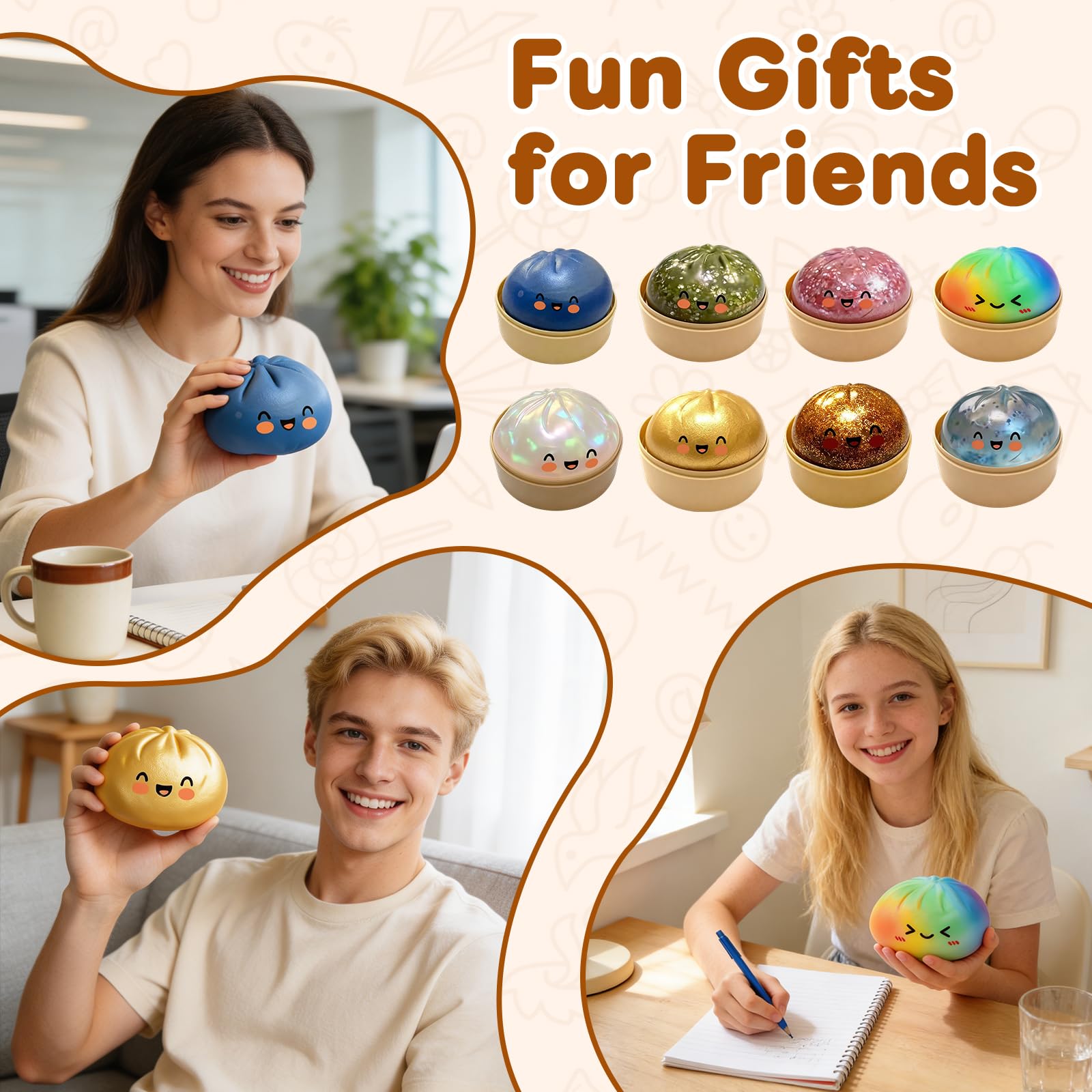 Glitter Dumpling, Glitter Dumpling Squishy with Box, 6 Color Options Dumplings Squishy Toy for Stress Relief (Gold) — view 7