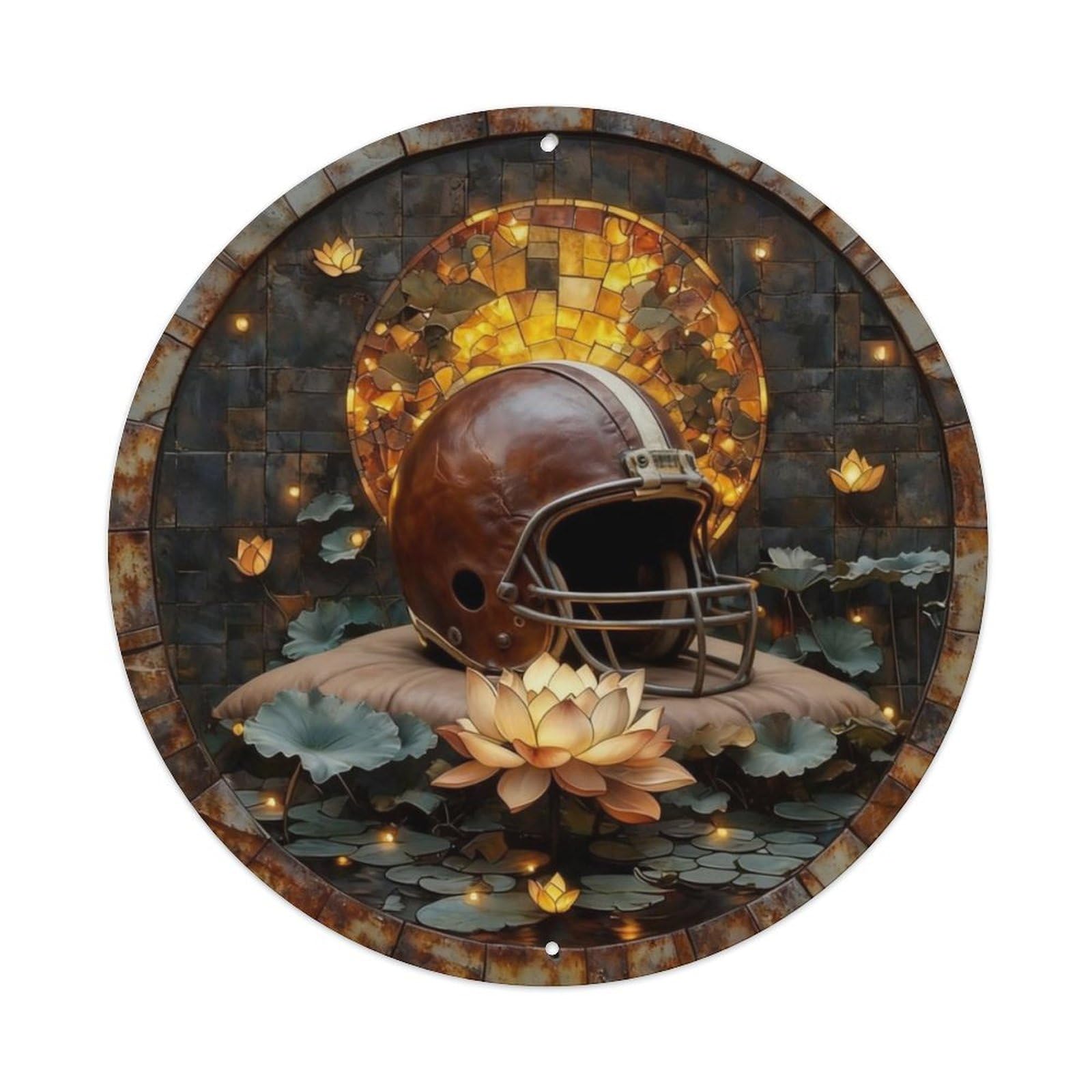 Vintage Football Helmet Leather Metal Tin Sign Plaque