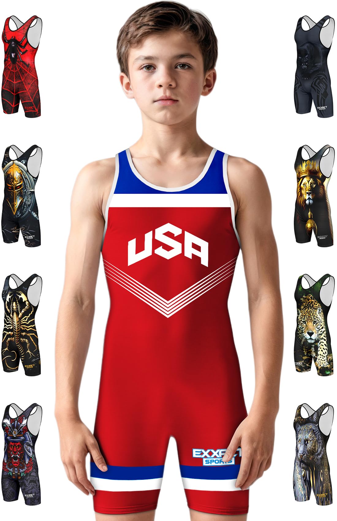 Exxact Sports Sublimated Adult & Youth Wrestling Singlet - Premium Powerlifting Singlet for Men & Boys, Unisex Singlets