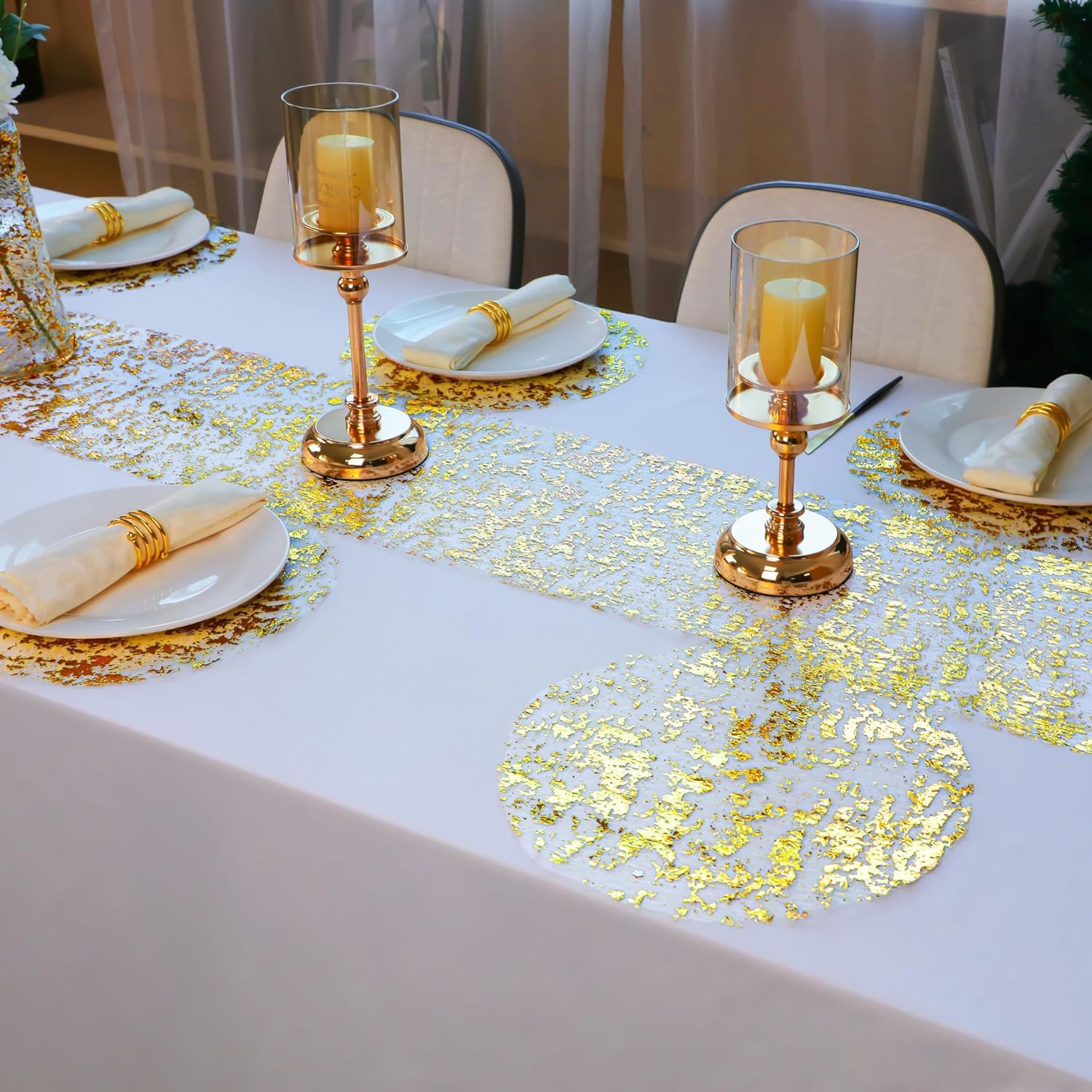 Set Di 16 Tovagliette Rotonde 33cm In Rete Pressata Con Lamina Oro – Eleganti E Glitterate Per Matrimoni E Feste