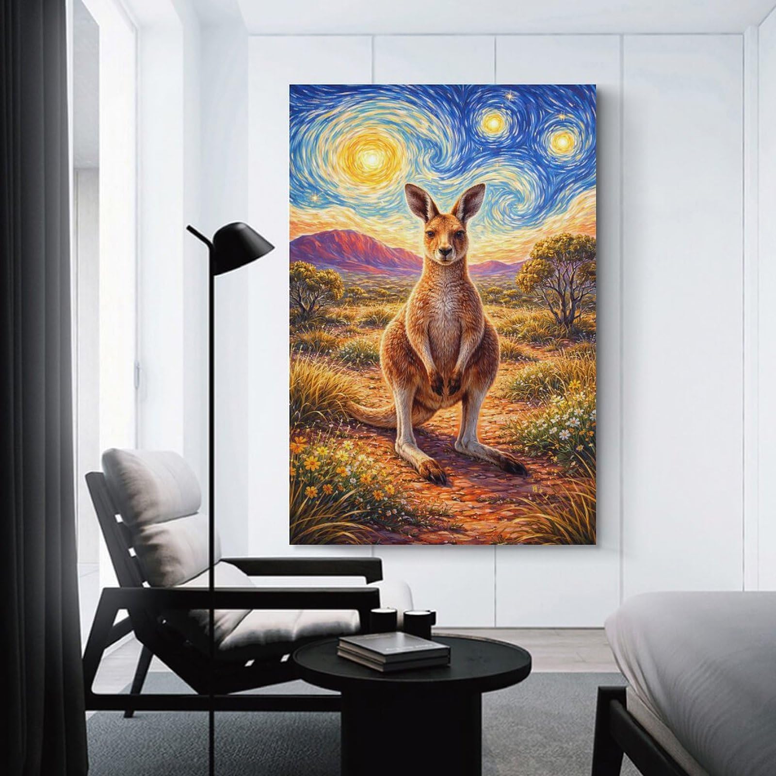 Junmoney Kangaroo Under Starry Sky Home Decor Wall Art, 20x30inch(50x75cm), for Work Areas, Reading Rooms Or Studios, An Interior Accent for Desk Areas