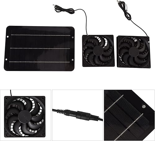 Miniatura 8 de Kit de ventilador solar, ventilador solar de invernadero de cobertizo, panel solar de 10 W y 2 ventiladores sin escobillas de CC de alta velocidad