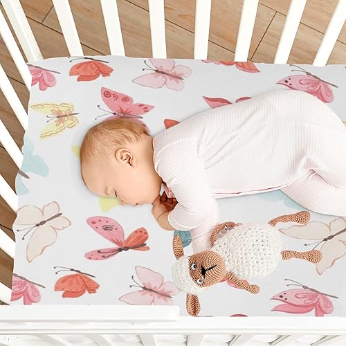 Miniatura 8 de Kigai Fitted Crib Sheet for Boys & Girls Colorful Butterfly Soft Breathable Unisex Baby Sheets for Standard Crib and Toddler Mattresses 39 x 27 in