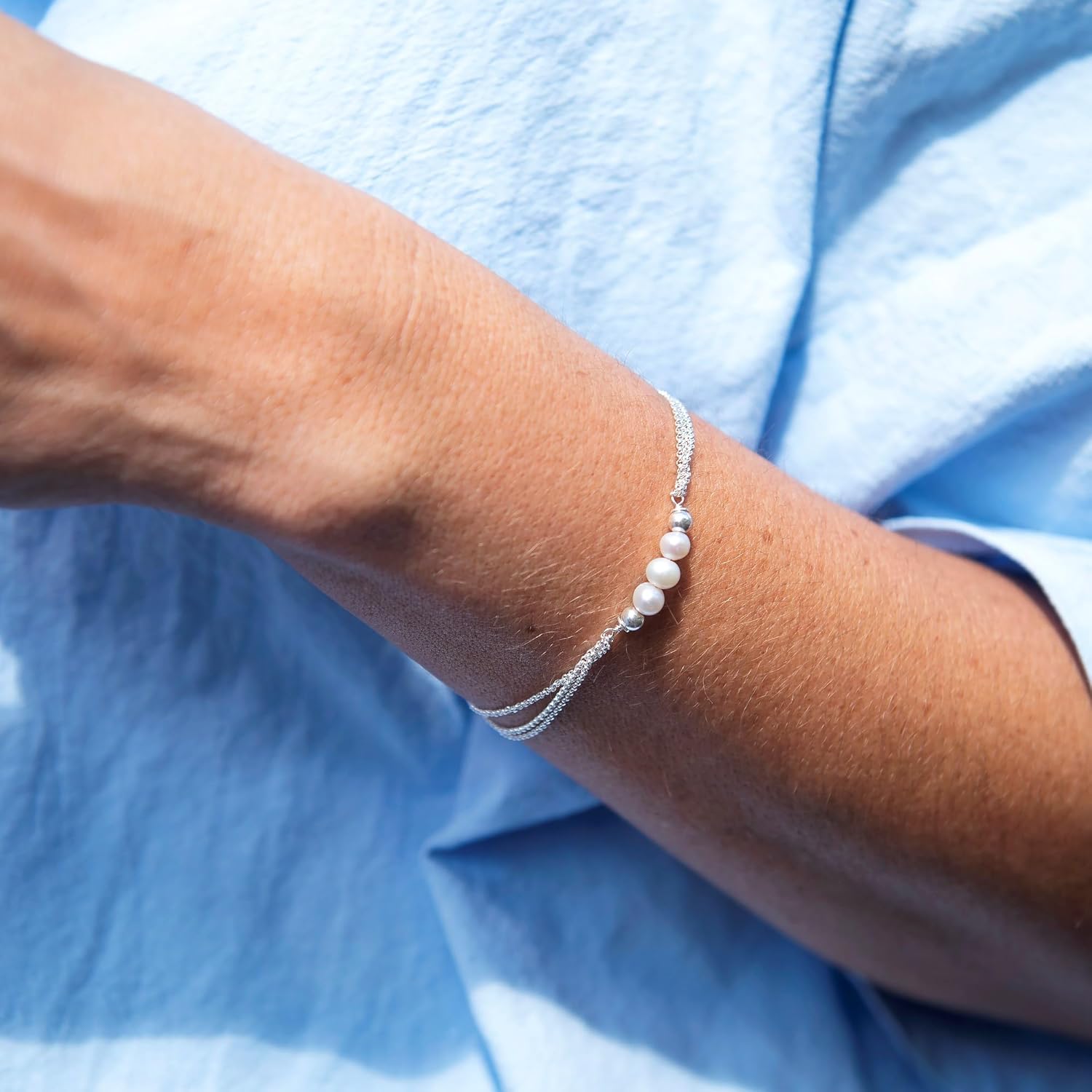 Silpada 'Pearl City' Sterling Silver Freshwater Pearl Chain Bracelet, 7" + 1" - Image 5