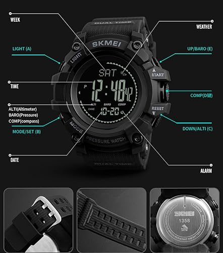 Miniatura 5 de Relojes deportivos para hombre Horas Podómetro Calorías Reloj digital Altímetro Barómetro Brújula Termómetro Tiempo Hombres Reloj