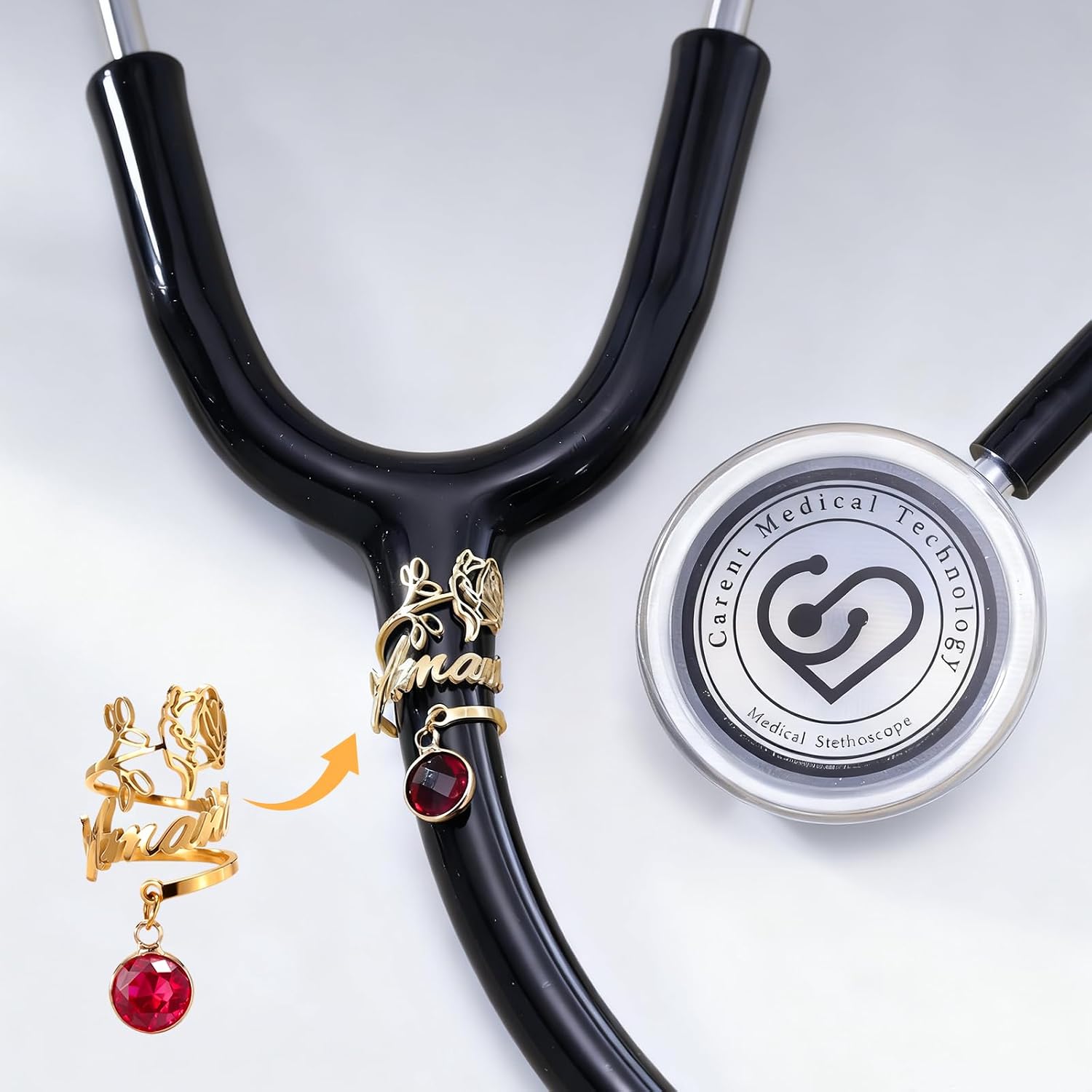 Personalized Stethoscope Tag with Engraved Name, Custom Charms for Nurses, Doctors & Medical Professionals, Stainless Steel Accessories with Birthstone & Icon Options, Elegant Nameplate
