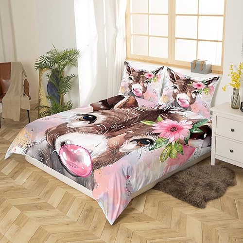 Miniatura 3 de Erosebridal Funda de edredón de cabra tamaño Queen, juego de ropa de cama femenina con globo rosa para niños y niñas, bonita funda de edredón con