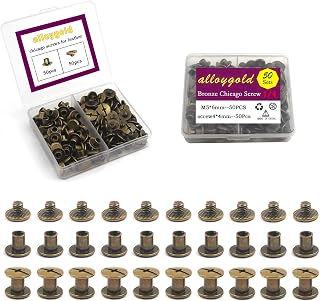 50 Sets M5x6 Bronze Chicago Screws Leather Rivets Slotted Phillip Head Screw Rivets Chicago Bolts for DIY Leather Craft Bookbinding 3/16"x1/4"
