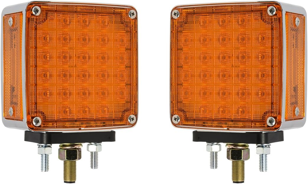 GG Grand General 74714 Square Smart Dynamic Double Face Amber/Red LED Pedestal Light for Trucks, Towing, Trailers, RVs and Buses – Twin Pack 2