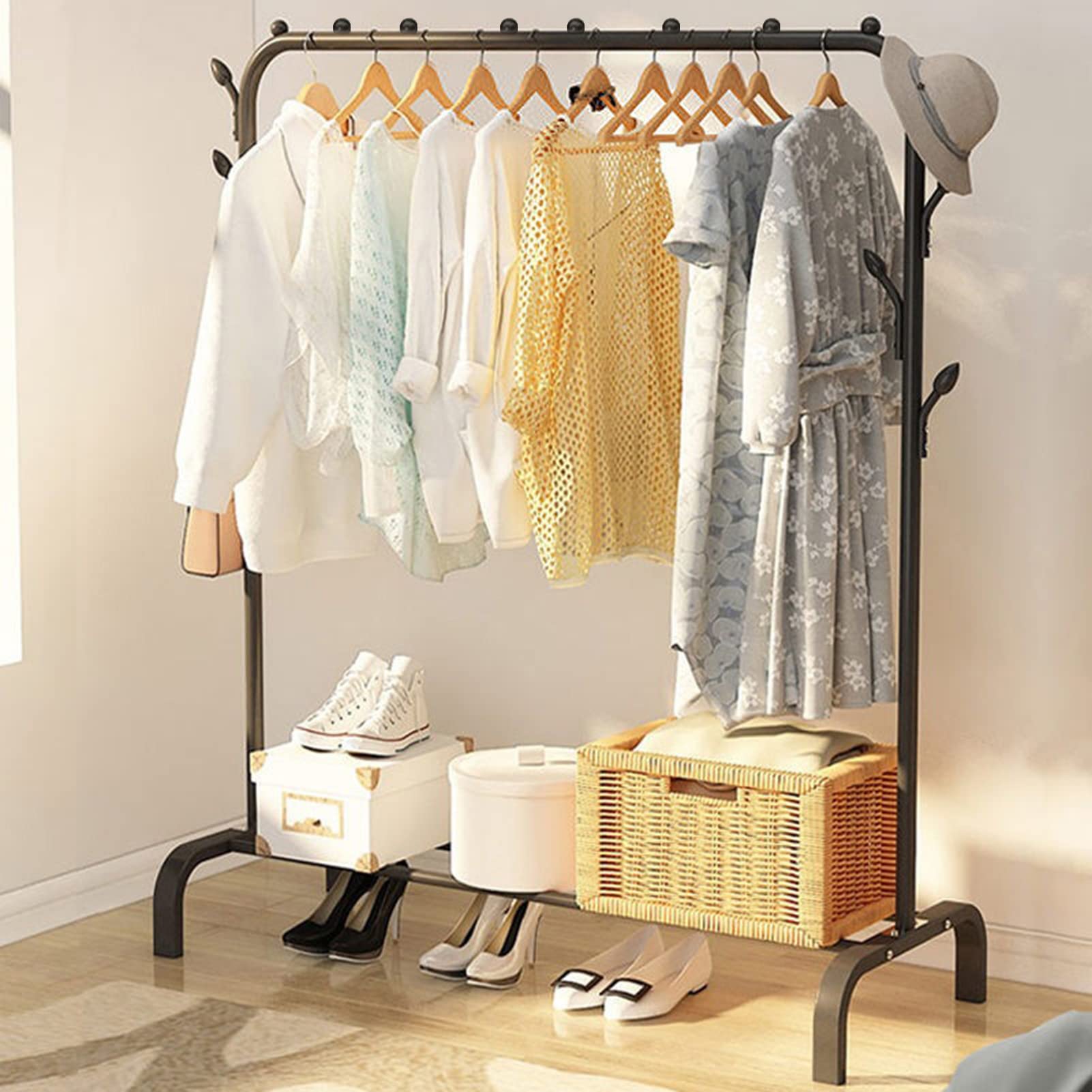Clothes Rack Clothing Rack with Bottom Shelf Design Good Load Bearing Non-Slip Corrosion-Resistant Wide Application Shoes Clothes Storage